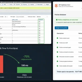 Ottimizzare database WordPress wp_options autoload phpMyAdmin